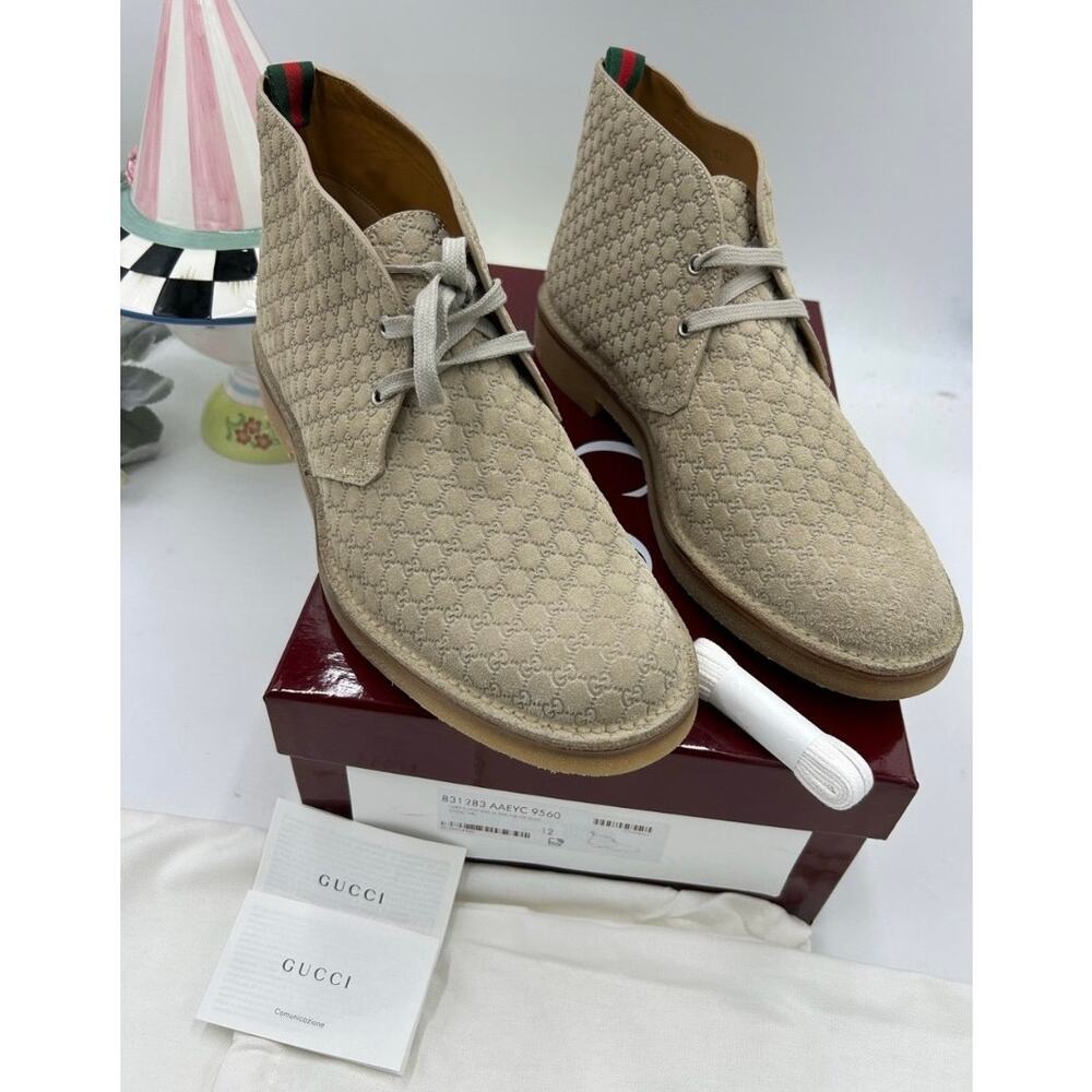 Men's Gucci suede GG embossed desert boots size 12 made in Italy